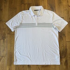 Travis Matthew Polo Golf Shirt Mens XXL White Casual Striped Green Chest